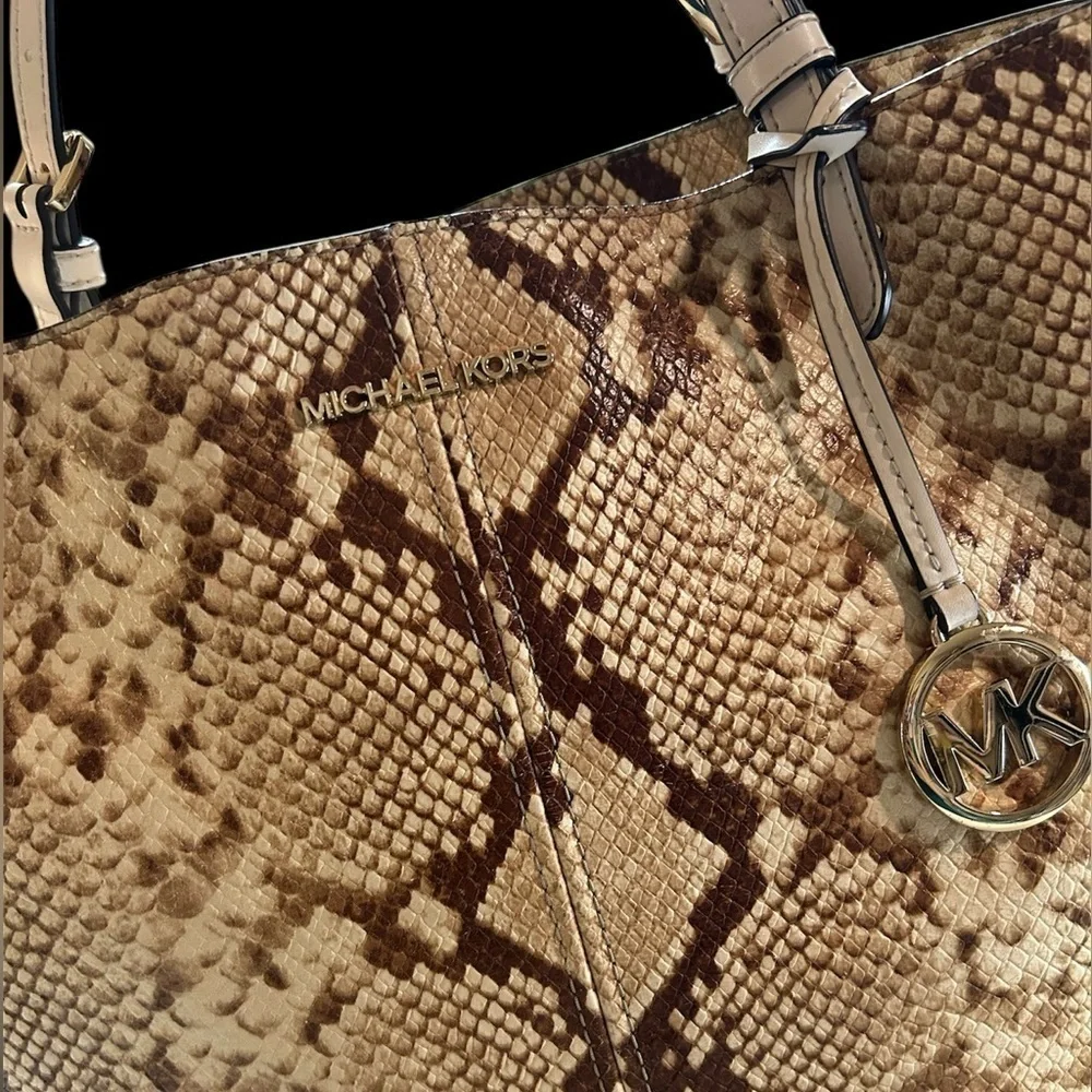 Michael Kors Tan Snake Print Tote Bag, Preloved